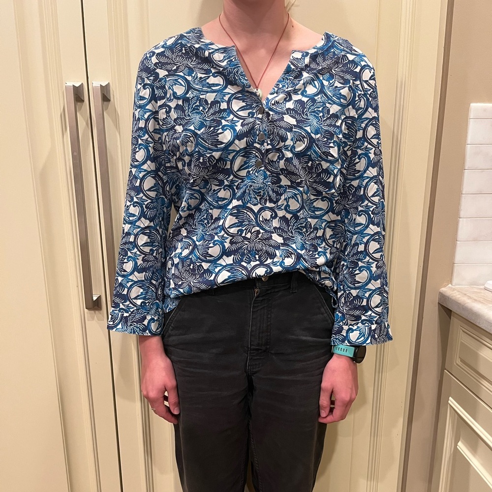 Tory Burch Blue and White Floral Blouse